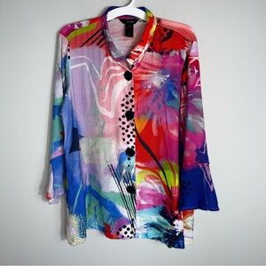 Ali Miles Button Front Tunic Blouse Top-Art to Wear-Multicolor-Medium
